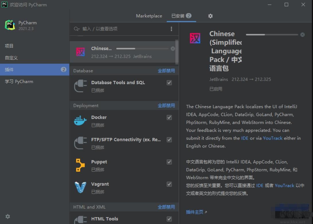 JetBrains中文語言包插件2021.2.x v212.325