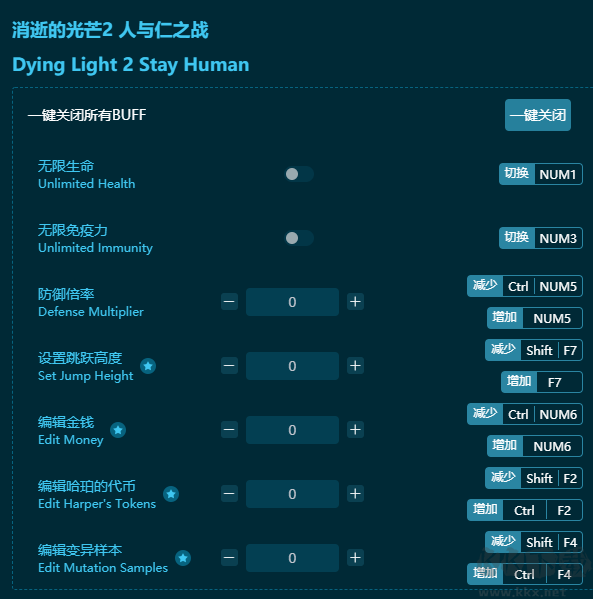 消逝的光芒2三十二項修改器